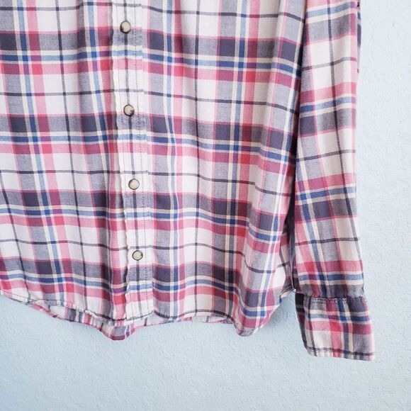 Jachs Girlfriend Blue and Red Plaid Snap Buttondown Cotton Flannel - Picture 2 of 7
